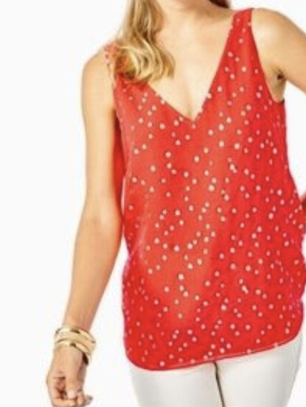 Lilly Pulitzer Ruby Red Florin Silk Metallic V-Neck Top